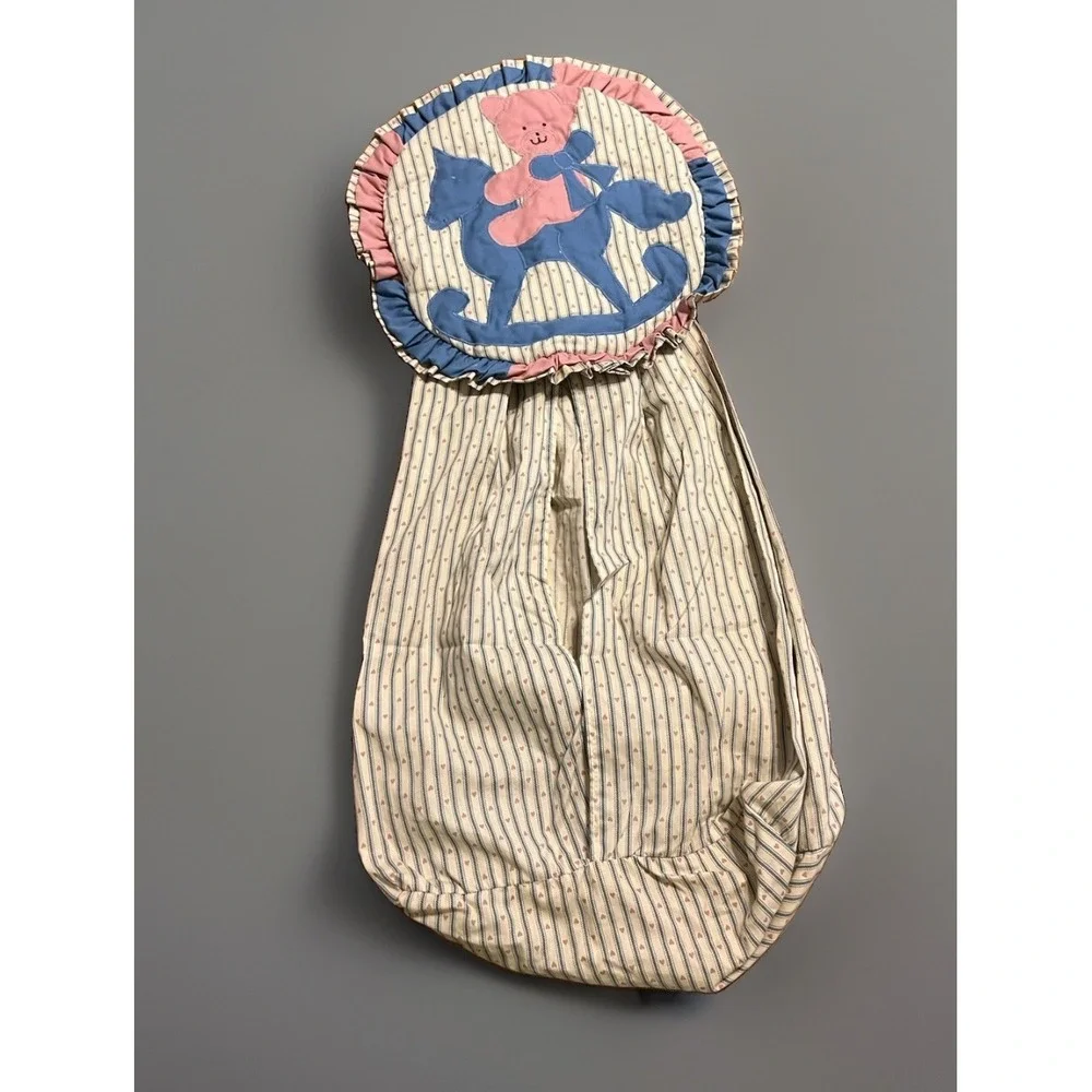 VTG Teddy Bear Rocking Horse Baby Crib Bedding Set Ruffle Trim Complete Hearts